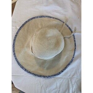D&Y David and Young Beige~Blue Paisley Floppy Wide Brim Sunhat~ One Size